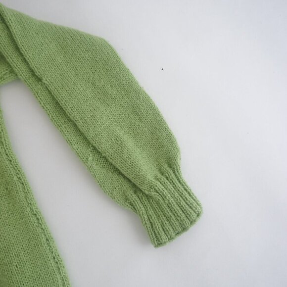 Vintage Hand Knit Lime Green Argyle Crochet PomPom Scoop Neck Sweater Small - Picture 5 of 11